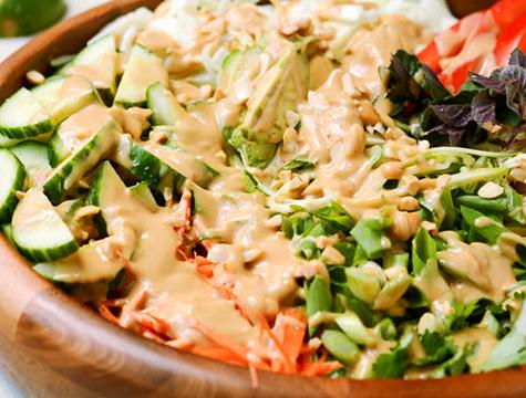 Spring roll salad with sweet peanut dressing