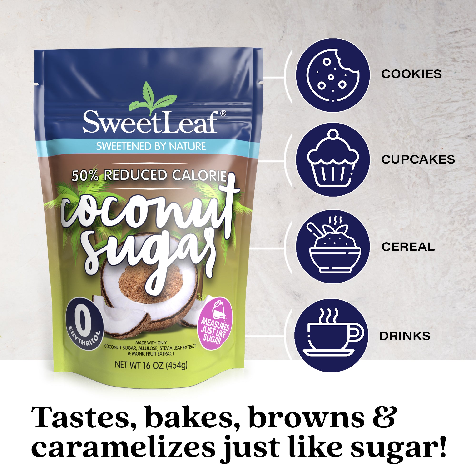 stevia vs coconut palm sugar Coconut Sugar, Reduced Calorie, 16 oz